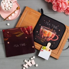 Набор подарочный "Время для чая" полотенце 40х73см, прихватка 19х19см, магнит 11х7см Этель