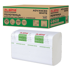 1 шт. в комплекте! Полотенца бумажные 200 шт. LAIMA (H2) ADVANCED WHITE 2-слойные белые КО No Brand
