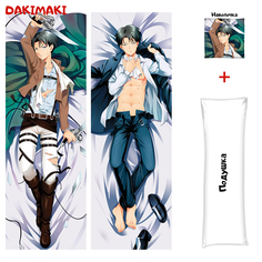 Наволочка + подушка Дакимакура Леви Аккерман 0710 180x60 Dakimaki