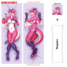 Наволочка + подушка Дакимакура фурри Розовый дракон 0674 150x50 Dakimaki