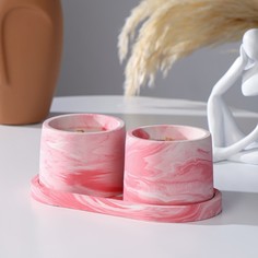 Свечи в бетоне на подставке Лофт, соевый воск, деревянный фитиль, бело-розовая No Brand