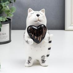 Сувенир керамика Котик с сердечком бело-черный с золотом 15х8,2х7,8 см No Brand