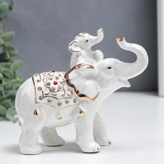 Сувенир керамика Белый слон со слоненком стразы, с золотом 12х13,5х6,5 см No Brand
