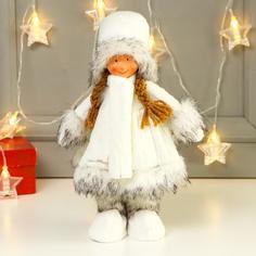 Кукла интерьерная Девочка в вязаном платье и белом шарфике 31 см No Brand