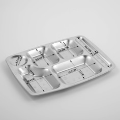 Поднос из нержавеющей стали, 6 секций, 35x26x2 см No Brand