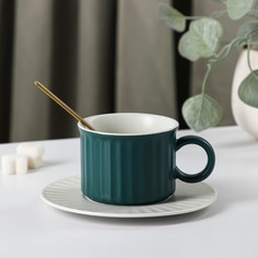 Чайная пара Профитроль, чашка 200 мл, блюдце d=13,7 см, цвет зеленый/белый No Brand