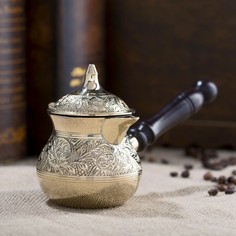 Турка с крышкой Золотые узоры латунь 250 мл No Brand