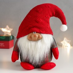 Кукла интерьерная Дедуля Мороз в огромном красном колпаке 22х15х10 см No Brand
