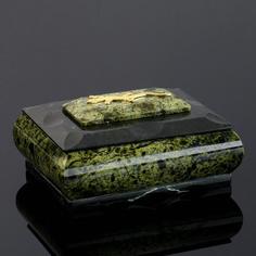 Шкатулка Ящерица, 11,5х9х5,5 см, натуральный камень, змеевик No Brand