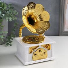 Шкатулка музыкальная Патефон золотистый 23х12,5х10,5 см No Brand