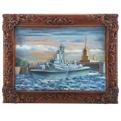 Панно из дерева "Военный корабль" 69,5 х 53 см No Brand