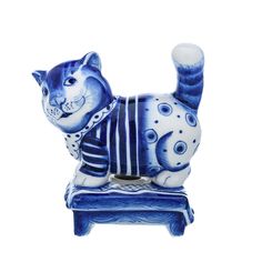 Статуэтка "Кот на табурете". Гжель No Brand