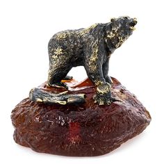 Скульптура на подставке из янтаря "Медведь на опушке" No Brand