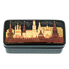 Шкатулка с художественной росписью "Московский кремль" No Brand
