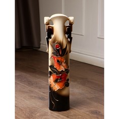 Керамика ручной работы Ваза керамическая "Сакура", напольная, белая, цветы микс, 53 см
