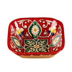 Салатница Риштанская Керамика "Цветы", 14 см, красная, микс No Brand
