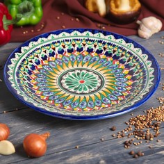 Тарелка Риштанская Керамика "Цветы", 25 см, синий No Brand