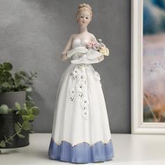 Сувенир керамика "Девушка в бальном платье с букетом роз" стразы 30,5х13,5х10,7 см No Brand