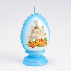 Свеча фигурная малая "Пасхальное яйцо с храмом", 5,5х9 см, 95 гр МИКС No Brand