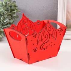 Корзинка-шкатулка "Дракон" красный 18х12х14,5 см (набор 5 деталей) No Brand