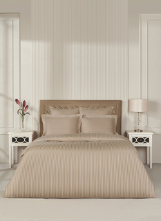 Постельное белье Arya Vip из Страйп Сатина 2 Сп. 200x220 Бежевый