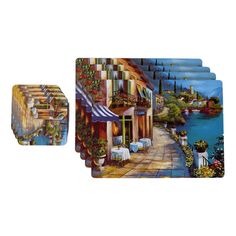 Подставки GenLex Кафе у моря с костерами 21,5 х 29 см 4 шт