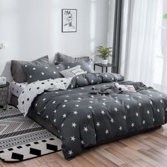 Комплект постельного белья Mency House Евро, Поплин, 50x70, 70х70 M-цв-Белые звездочки