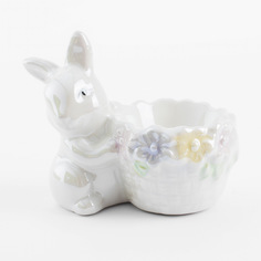 Подставка для яйца 8 см керамика молочная перламутр Кролик с корзиной в цветаx Easter Kuchenland