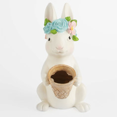 Ваза декоративная, 24 см, полирезин, серая, Кролик в венке с корзинкой, Pure Easter Kuchenland