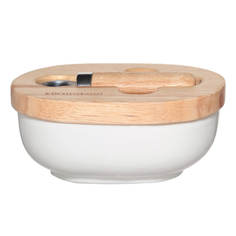 Емкость для специй, 11x8 см, 2 отд, с ложкой, фарфор P/дерево, белая, Light kitchen Kuchenland