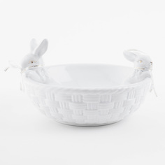 Салатник декоративный 24x8 см 1 л керамика белое Два кролика в корзине Easter gold Kuchenland