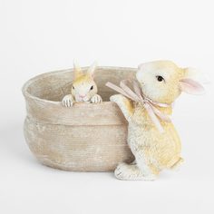 Ваза декоративная, 20x14 см, полирезин, бежевая, Кролики на мешке, Natural Easter Kuchenland