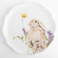 Тарелка десертная 20 см керамика белая Кролик в цветаx Easter Kuchenland