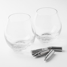 Набор для виски 2 персоны 6 предметов стаканы/кубики стекло/сталь Кракелюр Пули Bullet Kuchenland