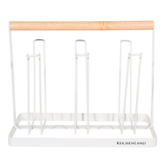 Сушилка для стаканов и кружек 24x19 см 6 отд с ручкой металл/дерево White style Kuchenland