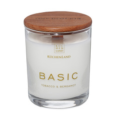 Свеча ароматическая 8 см в подсвечнике с крышкой стекло Tobacco&Bergamot Basic Kuchenland