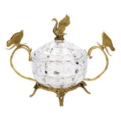 Конфетница Glasar лебедь и бабочки 36x19x20 см ГЛАСАР