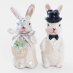 Набор для соли и перца, 13 см, керамика, белый, перламутр, Пара кроликов, Easter blooming Kuchenland