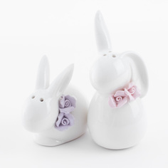 Набор для соли и перца, 10 см, фарфор P, белый, Кролики с цветами, Pure Easter Kuchenland