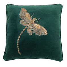 Подушка декоративная, 50x50 см, вельвет/бисер, зеленая, Стрекоза, Bugs Kuchenland