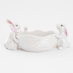 Конфетница, 29x13 см, фарфор P, белая, Три кролика у корзины, Easter Kuchenland