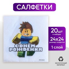 Салфетки бумажные однослойные «С днем рождения», 24 x 24 см, в наборе 20 шт. Страна Карнавалия