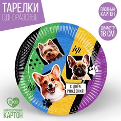 Тарелка бумажная «С днем рождения. Собаки», 18 см (10 шт.) Страна Карнавалия