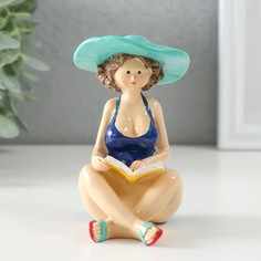 Сувенир "Пышечка в синем купальнике, в шляпе, читает книгу" 8,5x6,5x10 см (4 шт.) No Brand