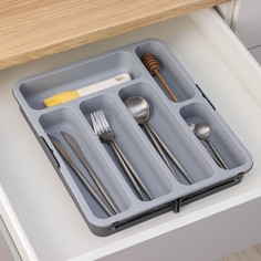 BARONESS Лоток для столовых приборов, раздвижной, 31x35,5x5,5 см, 5 отделениий, цвет серый