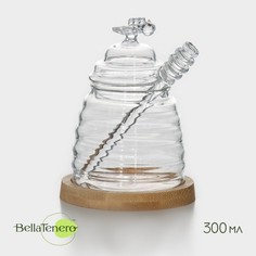 Баночка стеклянная для меда и варенья с ложкой BellaTenero «Эко. Пчелка», 300 мл, 10x12,5