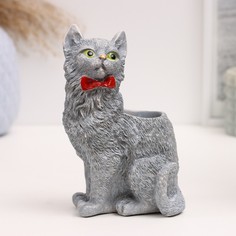 Ваза - карандашница "Кот с бантом" 15х12х10см, серый Хорошие сувениры