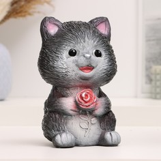 Копилка "Кот с цветком" черный, 18 см Хорошие сувениры