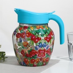 Кувшин «Ягодная фантазия», стеклянный, 1.5 л, с голубой крышкой Larange
