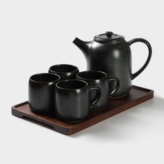 Набор керамический чайный Loft, 6 предметов: чайник 1 л, 4 кружки 250 мл, поднос 33x20 см, No Brand